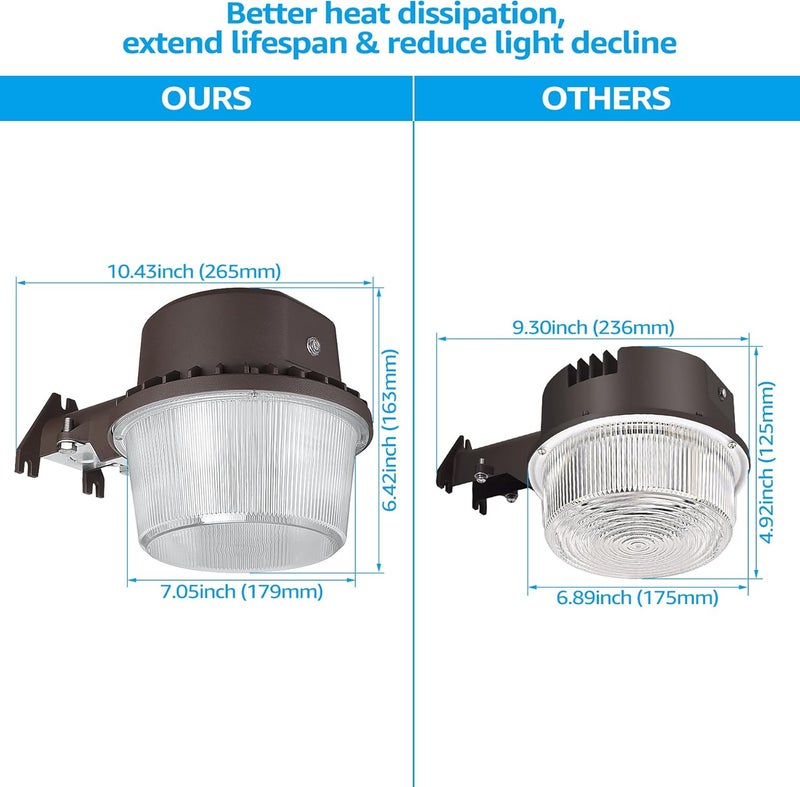 TORCHSTAR LED Barn Light, Dusk to Dawn Area Lights with Photocell, Outdoor Security Flood Lighting, ETL & FCC Listed, IP65 Waterproof, Aluminum, 110-277V, Garage, Yard, 3000K Warm White, Bronze - Image 2