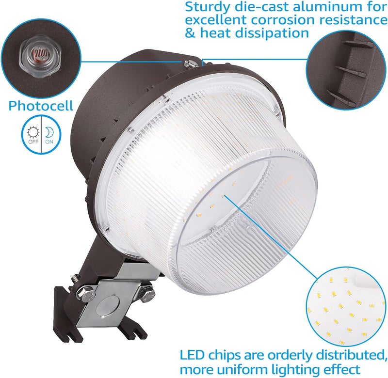 TORCHSTAR LED Barn Light, Dusk to Dawn Area Lights with Photocell, Outdoor Security Flood Lighting, ETL & FCC Listed, IP65 Waterproof, Aluminum, 110-277V, Garage, Yard, 3000K Warm White, Bronze - Image 4
