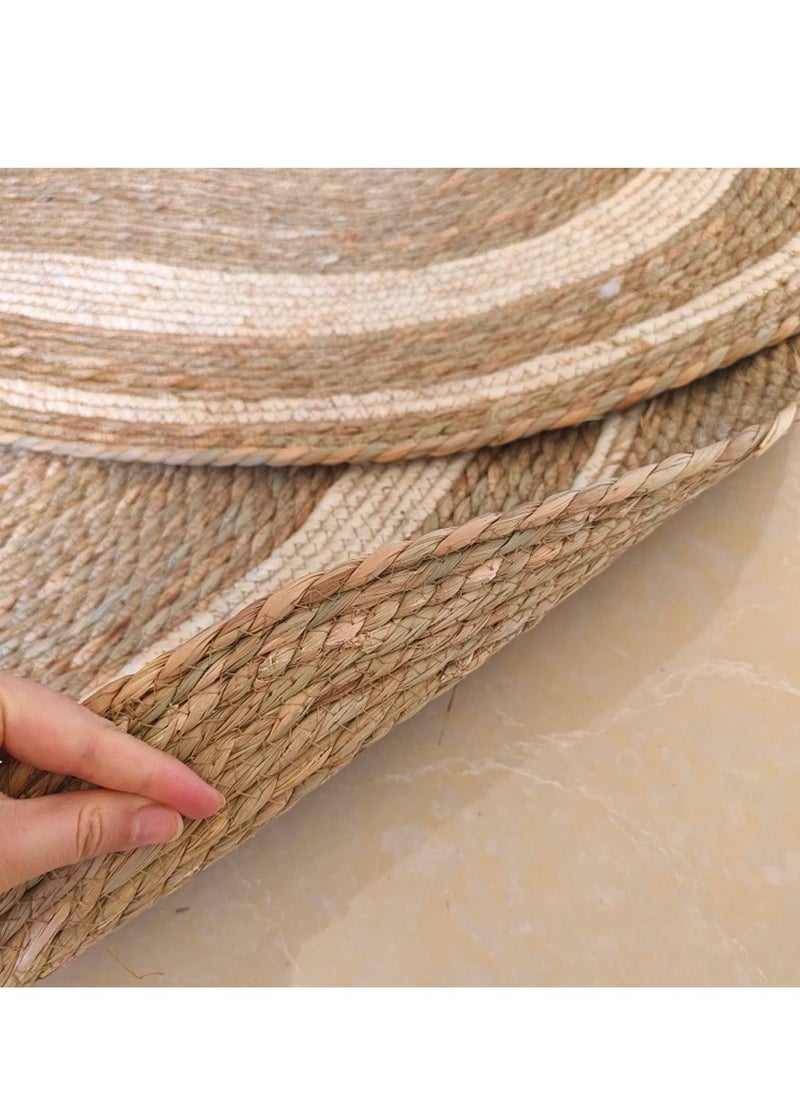 LINGWEI Handwoven Oval Jute Area Rug - Eco-Friendly Natural Fiber Carpet with Rustic Beige & Brown Stripes, Perfect for Living Room, Bedroom, or Entryway"  - Image 3