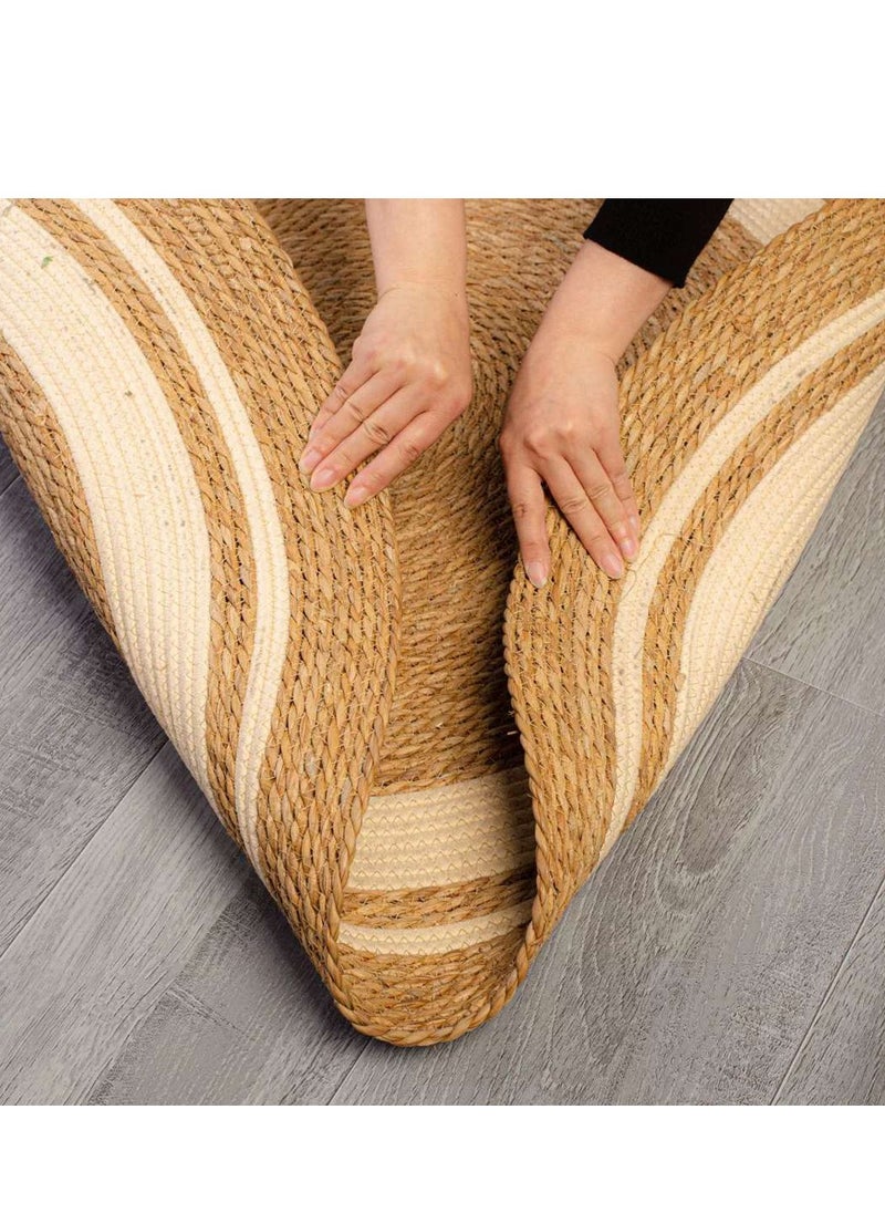 LINGWEI Handwoven Oval Jute Area Rug - Eco-Friendly Natural Fiber Carpet with Rustic Beige & Brown Stripes, Perfect for Living Room, Bedroom, or Entryway"  - Image 5