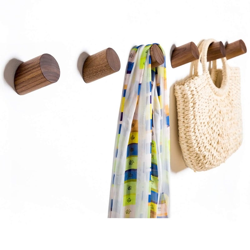 Felidio Wooden Wall Hooks Natural Wood Coat Hooks WallMounted 2 Pack Rustic Wall Coat Rack Hat Hook Entryway Walls Hangers Heavy Duty Hook for Hanging Towels Black Walnut