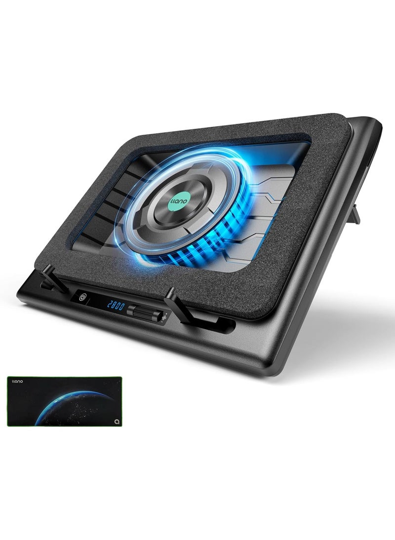llano Gaming Laptop Cooler Pad with 5.5-inch External Turbo Fan, Adjustable Speed & Height, 3-Port USB A for 15.6-21 inch Laptops - Image 1