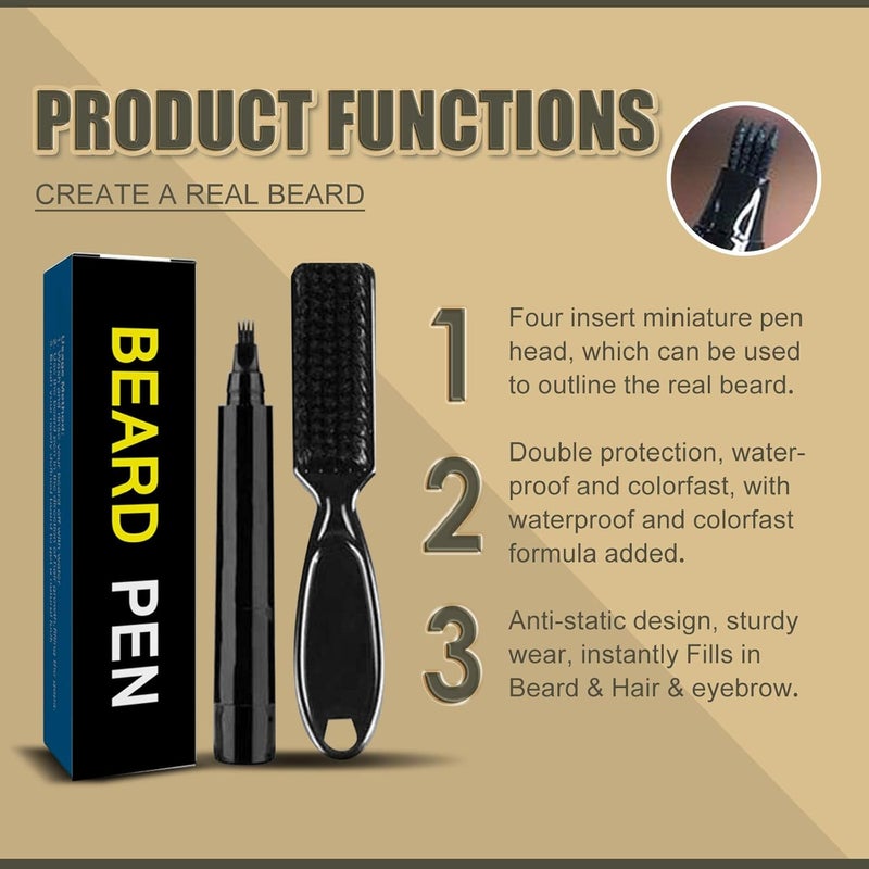 Makbeaty Beard Pencil Filler for Men, Beard Filling Pen Kit - WaterProof, Long Lasting Coverage & Natural Finish - Beard, Moustache & Eyebrows - Beard Dye for Men - Bristle Brush Included (Black) - Image 4