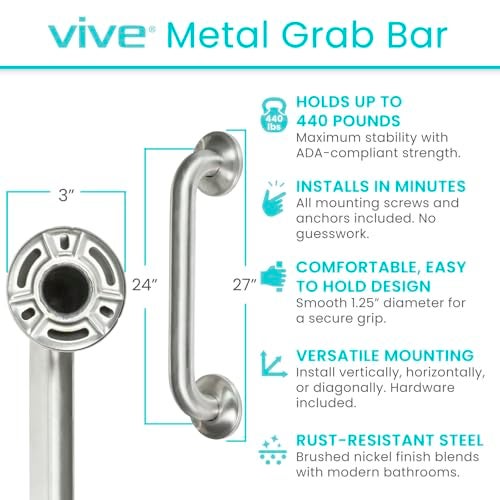 VIVE شريط قبضة فيف لحمامات الاستحمام والدش للمعاقين درابزين أمان الحمام لكبار السن مقبض حائط لحمام المرحاض - Image 5