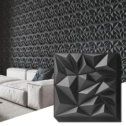 Art3d 33-Pack 3D Wall Panels for Interior Wall Decor, Modern Diamond Textured Accent Wall Paneling for Gaming Living Room TV Wall Background, 12 x 12 inch Black - Image 1