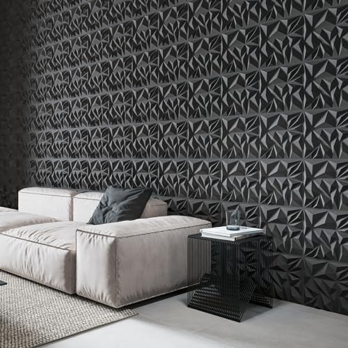 Art3d 33-Pack 3D Wall Panels for Interior Wall Decor, Modern Diamond Textured Accent Wall Paneling for Gaming Living Room TV Wall Background, 12 x 12 inch Black - Image 2