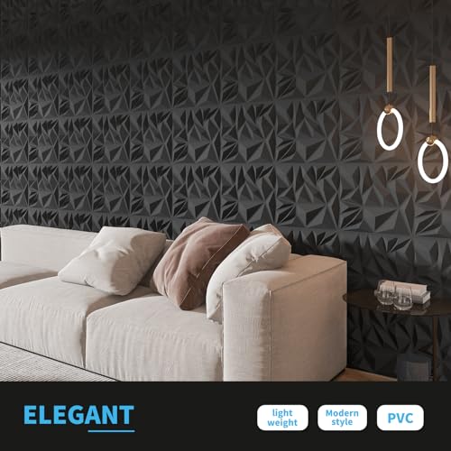 Art3d 33-Pack 3D Wall Panels for Interior Wall Decor, Modern Diamond Textured Accent Wall Paneling for Gaming Living Room TV Wall Background, 12 x 12 inch Black - Image 3