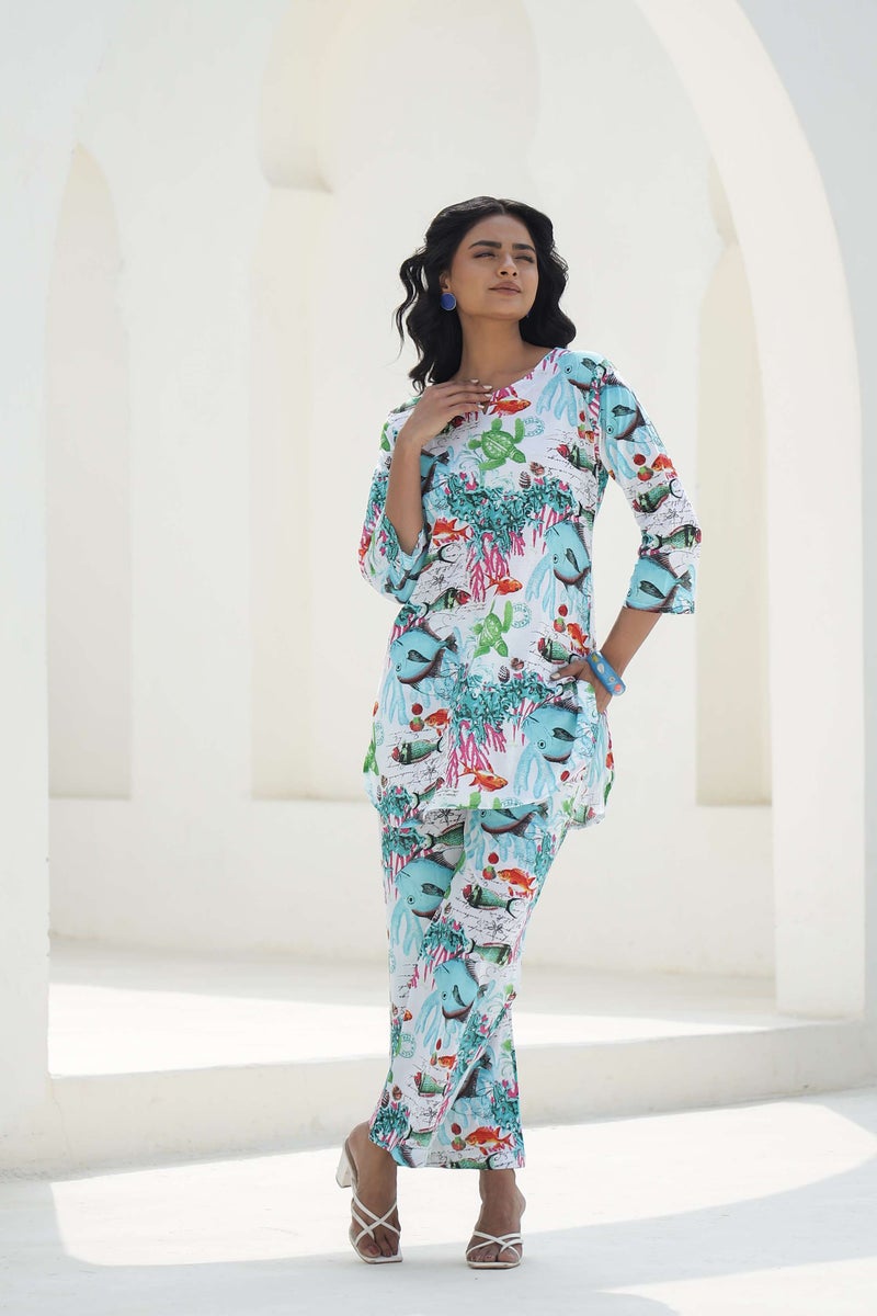 Label Flavia طقم كوردز أزرق سماوي للنساء - Image 1