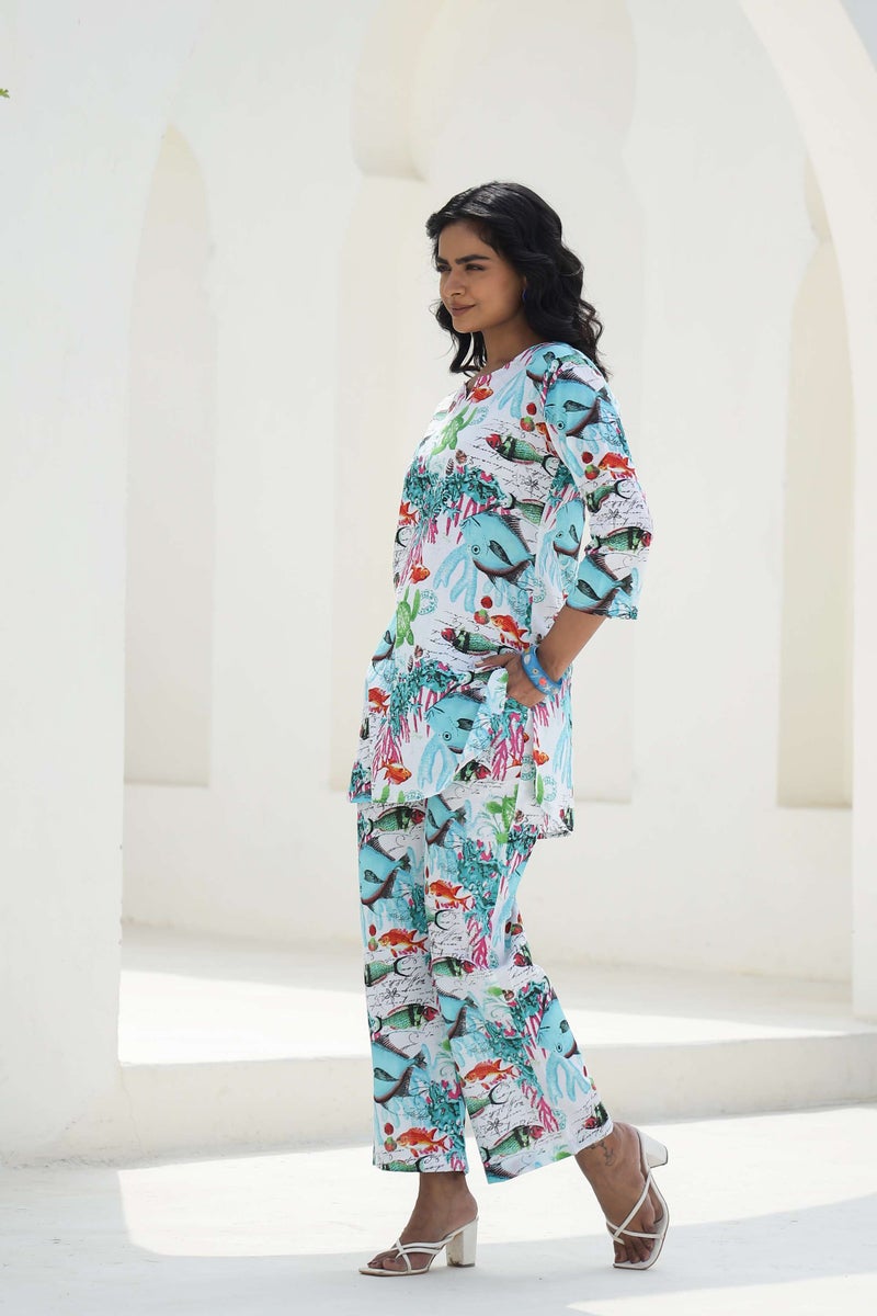 Label Flavia طقم كوردز أزرق سماوي للنساء - Image 4