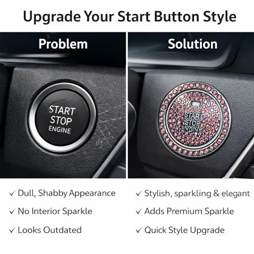 YOURKARTS.COM Car Push Start Button Cover Bling Crystal Rhinestone Ring | Engine Start Stop Button Decorative Sticker | Universal Ignition Key Knob Interior Accessory for Women (Pink) - Image 2
