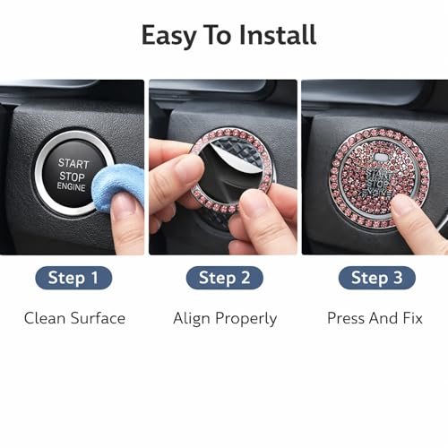 YOURKARTS.COM Car Push Start Button Cover Bling Crystal Rhinestone Ring | Engine Start Stop Button Decorative Sticker | Universal Ignition Key Knob Interior Accessory for Women (Pink) - Image 5