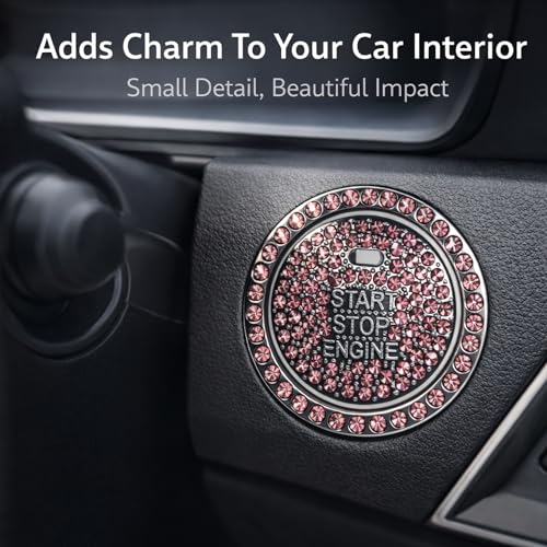 YOURKARTS.COM Car Push Start Button Cover Bling Crystal Rhinestone Ring | Engine Start Stop Button Decorative Sticker | Universal Ignition Key Knob Interior Accessory for Women (Pink) - Image 4