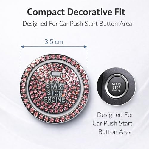 YOURKARTS.COM Car Push Start Button Cover Bling Crystal Rhinestone Ring | Engine Start Stop Button Decorative Sticker | Universal Ignition Key Knob Interior Accessory for Women (Pink) - Image 3