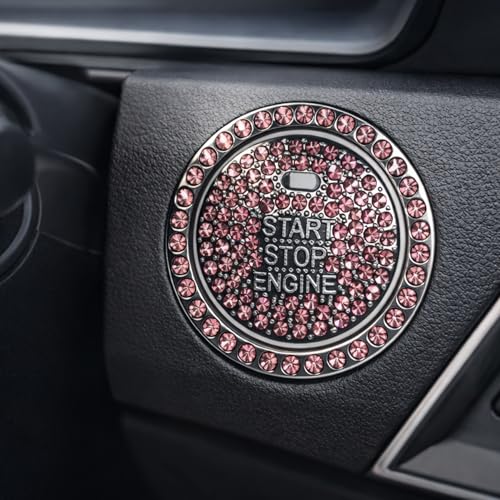 YOURKARTS.COM Car Push Start Button Cover Bling Crystal Rhinestone Ring | Engine Start Stop Button Decorative Sticker | Universal Ignition Key Knob Interior Accessory for Women (Pink) - Image 1