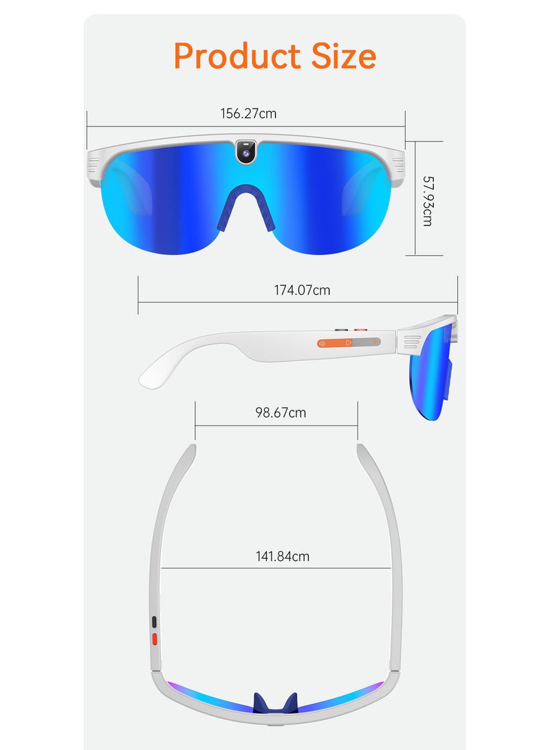 ZESITH White-Blue Bluetooth Camera Glasses, 800W Anti-Shake, Photo Video Record, Sports Cycling, Dual Lenses, Voice Control - Image 4