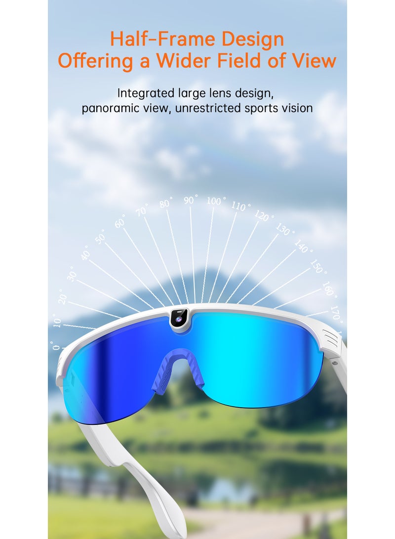 ZESITH White-Blue Bluetooth Camera Glasses, 800W Anti-Shake, Photo Video Record, Sports Cycling, Dual Lenses, Voice Control - Image 5