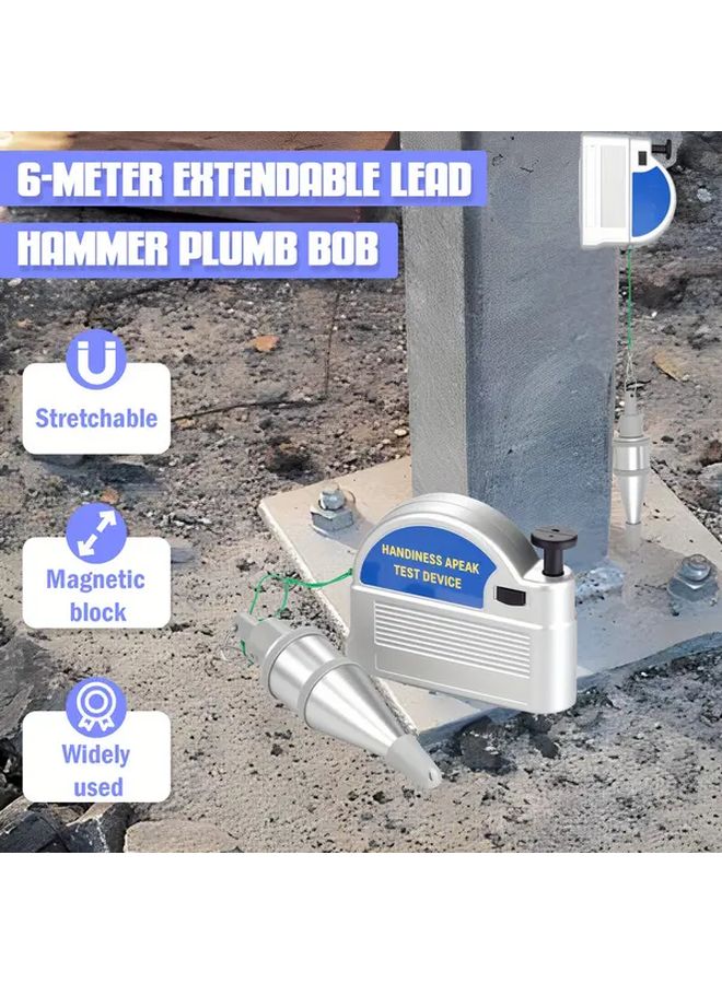 Blue Heavy Duty Retractable Plumb Bob with Auto Stretch Line and Precision Level - Image 4
