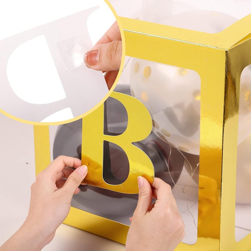 Sratte Balloon Box with Letters and Numbers Clear Blocks Boxes with LED Lights for Shower Party Decorations Birthday Wedding Graduation Party Supply No BalloonsGold Warm White8 Pcs - Image 5