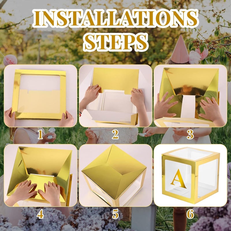 Sratte Balloon Box with Letters and Numbers Clear Blocks Boxes with LED Lights for Shower Party Decorations Birthday Wedding Graduation Party Supply No BalloonsGold Warm White8 Pcs - Image 3