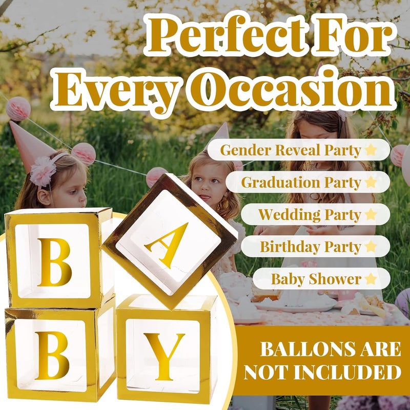 Sratte Balloon Box with Letters and Numbers Clear Blocks Boxes with LED Lights for Shower Party Decorations Birthday Wedding Graduation Party Supply No BalloonsGold Warm White8 Pcs - Image 4