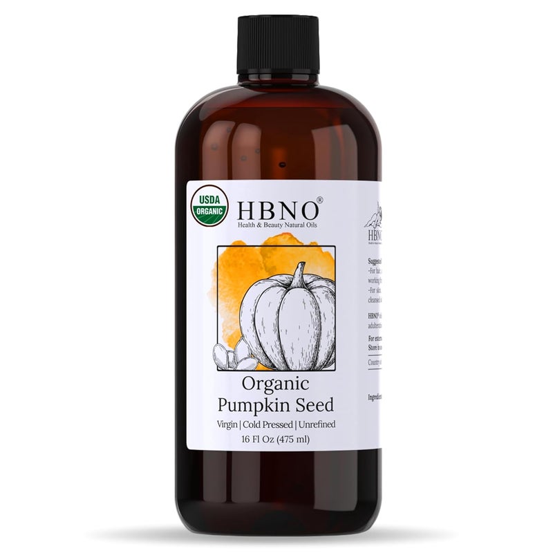 HBNO Organic Pumpkin Seed Oil  16 OZ 475 ml Value Size  Natural Pumpkin Oil Cold Pressed  Perfect Carrier Oil for Massage Aromatherapy DIY Soap Making Face Body Lips Hair Nails