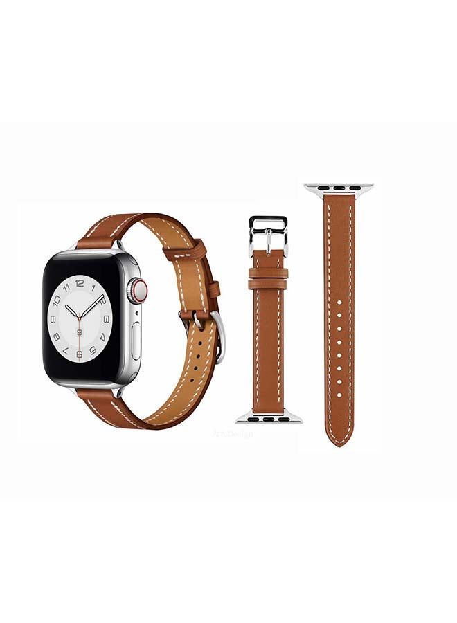 vesus Slim Genuine Leather Replacement Band for Apple Watch Series 6/SE/5/4/3/2/1 40/38mm Brown