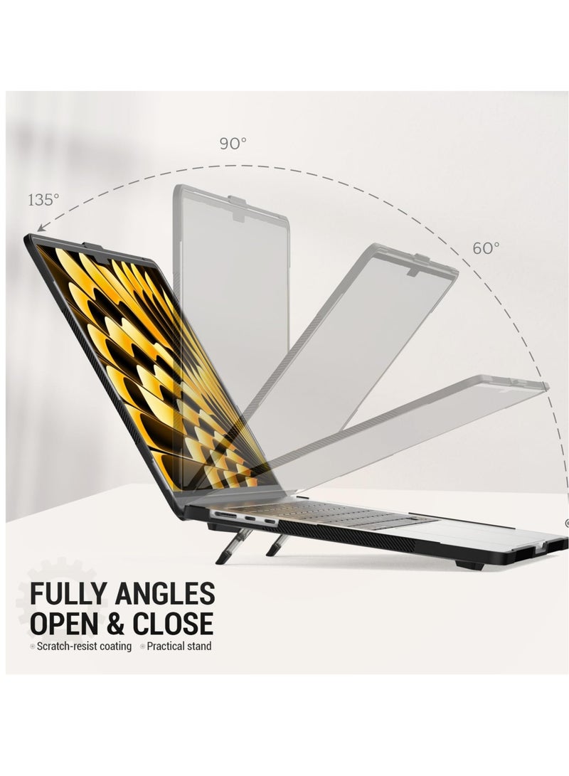 حافظة لجهاز MacBook Air 15 إنش 2023، غلاف صلب مقاوم للصدمات مع حامل قابل للطي، مناسب لجهاز MacBook Air 15”A2941 مع شريحة M2 (أسود) - Image 3