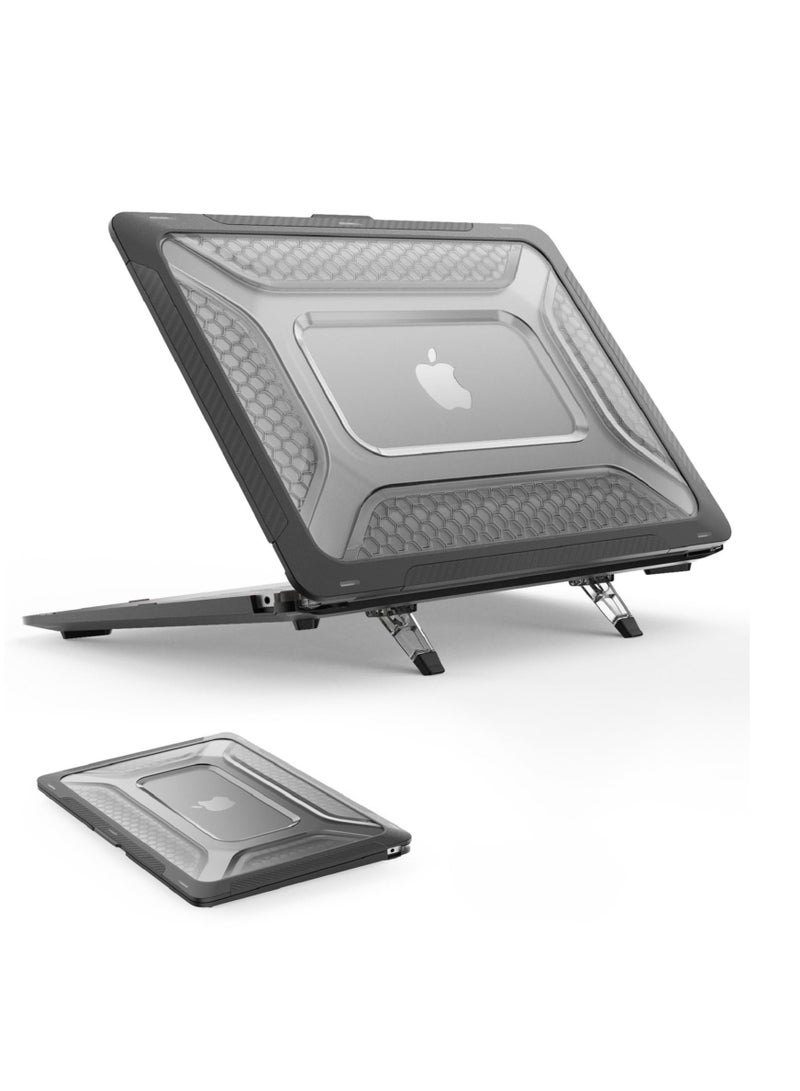 حافظة لجهاز MacBook Air 15 إنش 2023، غلاف صلب مقاوم للصدمات مع حامل قابل للطي، مناسب لجهاز MacBook Air 15”A2941 مع شريحة M2 (أسود) - Image 1