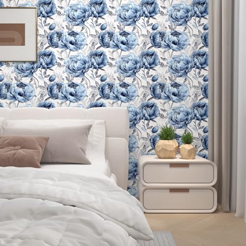 BOKEBEVE Extra Long Boho Blue Floral Contact Paper,Floral Wallpaper Peel and Stick for Bedroom Bathroom Cabinet Countertop Removable Renter Friendly 17.5 x 393.5In - Image 2