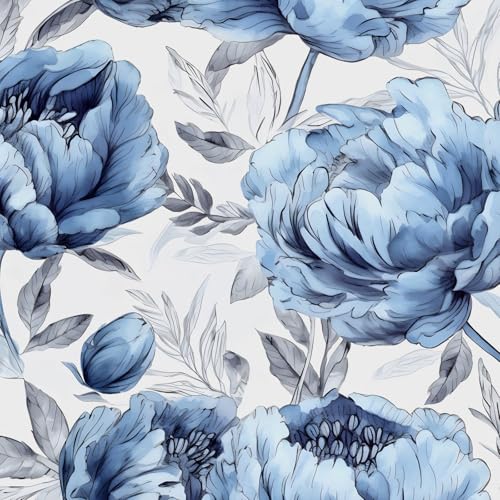 BOKEBEVE Extra Long Boho Blue Floral Contact Paper,Floral Wallpaper Peel and Stick for Bedroom Bathroom Cabinet Countertop Removable Renter Friendly 17.5 x 393.5In - Image 1