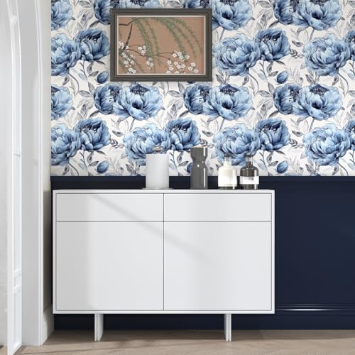 BOKEBEVE Extra Long Boho Blue Floral Contact Paper,Floral Wallpaper Peel and Stick for Bedroom Bathroom Cabinet Countertop Removable Renter Friendly 17.5 x 393.5In - Image 5