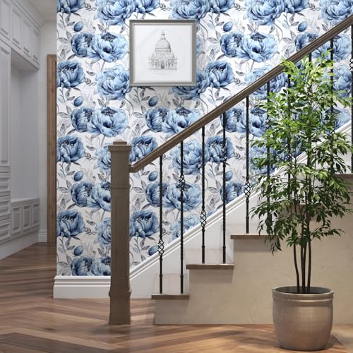 BOKEBEVE Extra Long Boho Blue Floral Contact Paper,Floral Wallpaper Peel and Stick for Bedroom Bathroom Cabinet Countertop Removable Renter Friendly 17.5 x 393.5In - Image 4