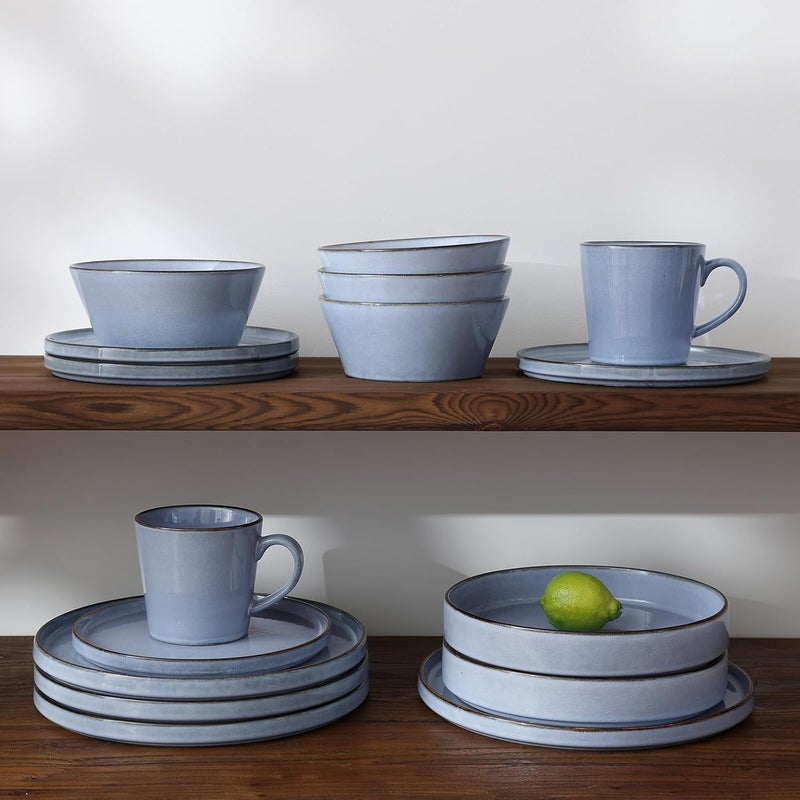 Famiware Annecy Dinner Plates and Bowls Sets Stoneware Dinnerware Sets Dishes Set for 6 18 Pieces Handmade Dishware Set  Microwave  Dishwasher Safe Double Reactive Glaze Tableware Reactive Blue - Image 5