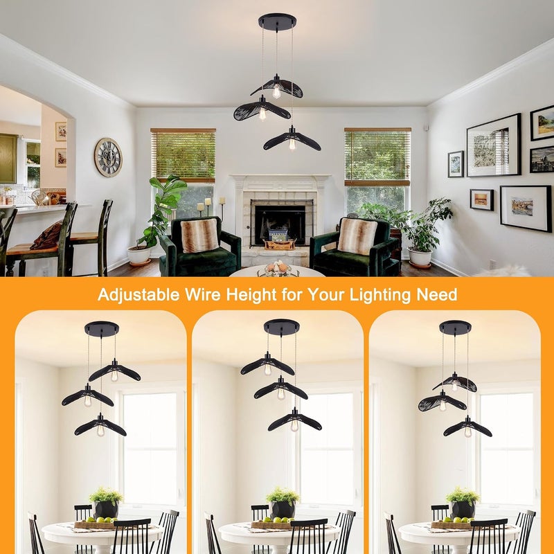 Garwarm Rattan Pendant Light Boho Hanging Light, 3-Lights Handmade Pendant Light Fixture Adjustable Farmhouse 3 Shade Chandelier for Living Room Dining Room Kitchen Bar coffee Foyer Hallway 41cm - Image 5