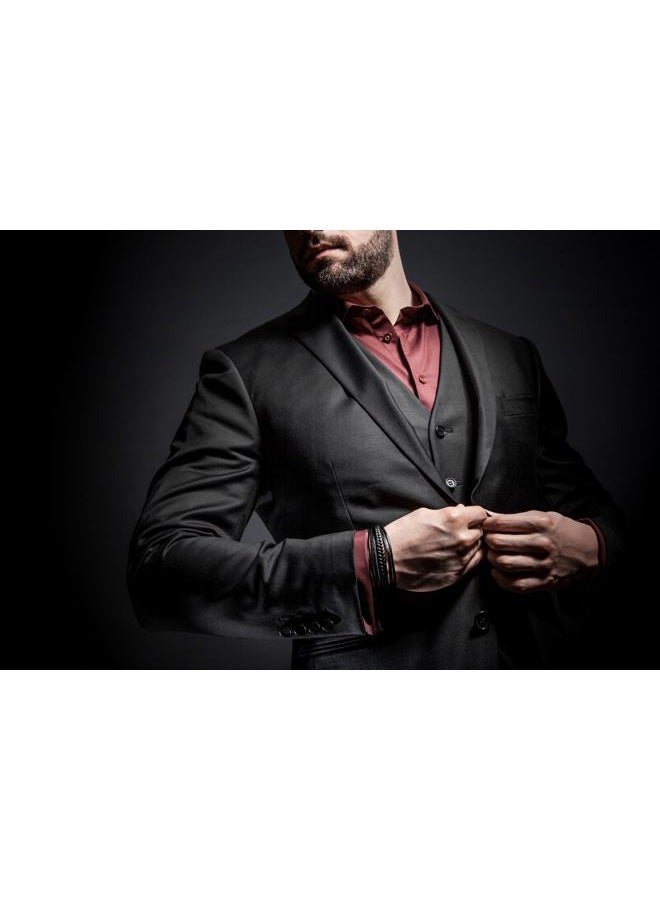 SERASAR 17cm Black Bracelet Men Gift Box Genuine Leather Cowhide Braided Adjust Able Magnetic Clasp Multi Layer Wrap Jewellery Rope Mans Male Boys Mens Bracelets Band Jewelry Magnet Accessories - Image 3