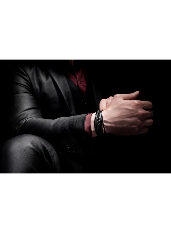 SERASAR 17cm Black Bracelet Men Gift Box Genuine Leather Cowhide Braided Adjust Able Magnetic Clasp Multi Layer Wrap Jewellery Rope Mans Male Boys Mens Bracelets Band Jewelry Magnet Accessories - Image 4