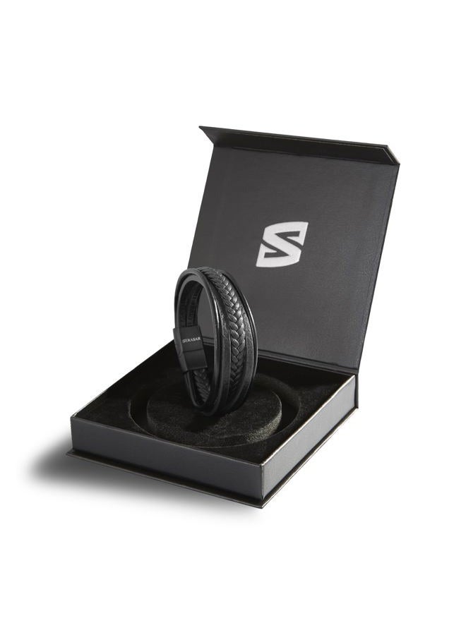SERASAR 17cm Black Bracelet Men Gift Box Genuine Leather Cowhide Braided Adjust Able Magnetic Clasp Multi Layer Wrap Jewellery Rope Mans Male Boys Mens Bracelets Band Jewelry Magnet Accessories - Image 2