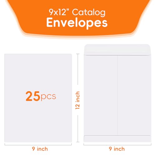 FloraSea 25 Pack Catalog Mailing Envelopes, 9 x 12 Inches Self-Seal White Manilla Envelopes for Mailing, Organize, storage, Home, Office Business - Image 2