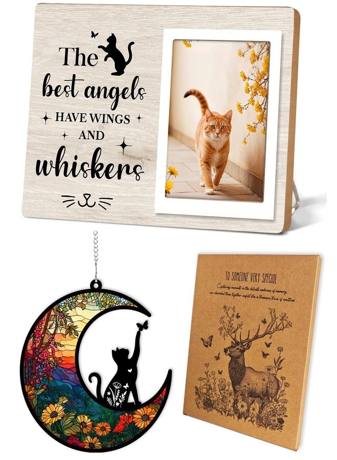 Itsoly Memorial Picture Fram&Cat Memorial Suncatcher Gift Set, Pet Picture Frame, Sympathy Gifts for Loss of Loved Pet, Bereavement Gifts for Loss of Cat, Remembrance Photo Frame or Memorial Gift, Fits 4x6In Photo(MXK01) - Image 1