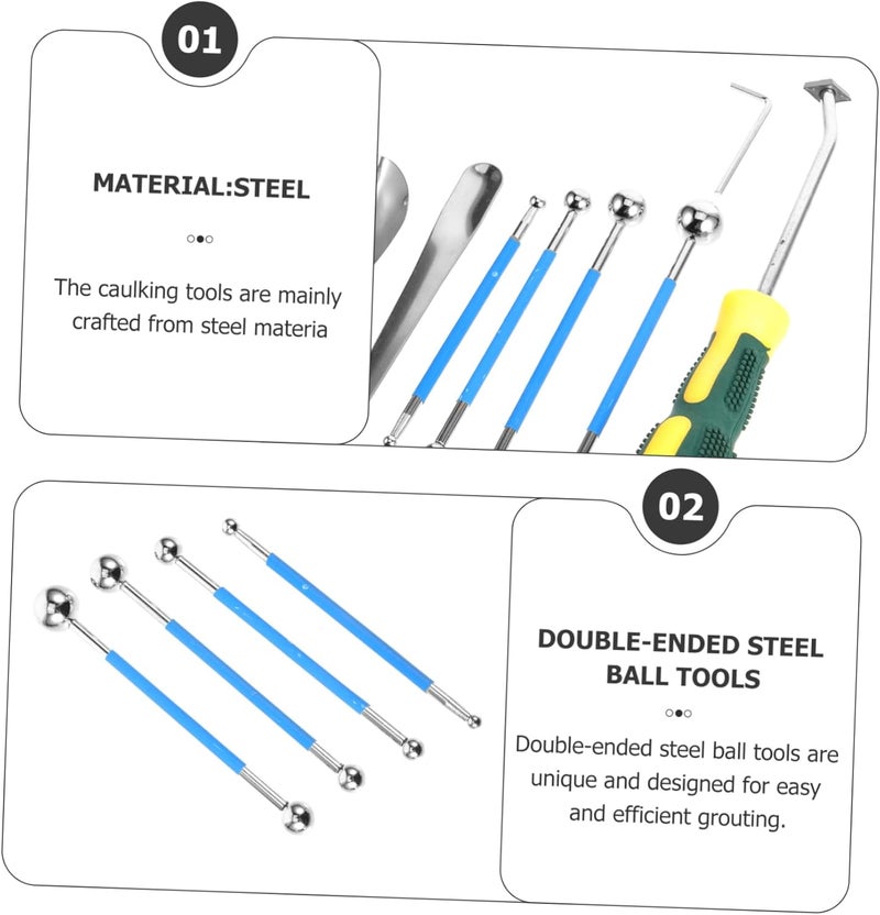 Hemobllo 9pcs Professional Caulking Tool Kit Tile Grout and Caulking Tool Includes Caulk Scraper for Home Improvement - Image 5