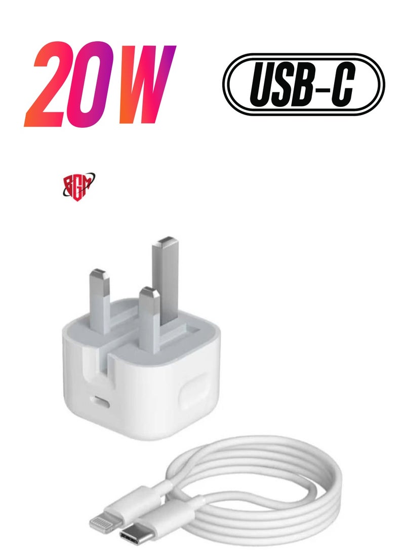 BGM - IPhone 20W USB-C Power Adapter With Cable for iPhone 14 POR 13 13 PRO 13 PRO MAX 12 / iPhone 12 Pro max /12mini (iPhone 20W USB-C Power Adapter) - Image 1