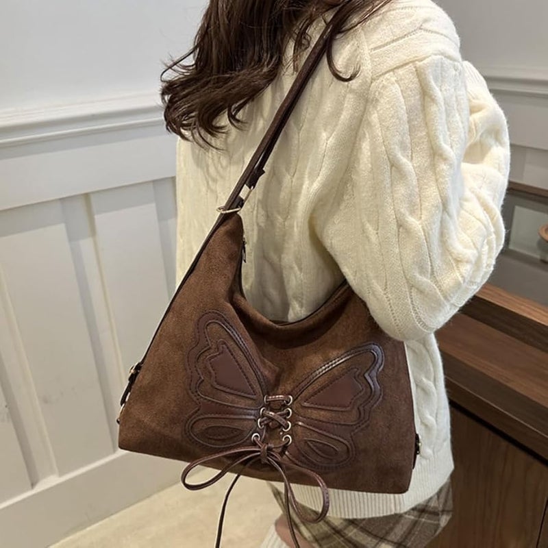 Brown Retro Butterfly Shoulder Bag Adjustable Strap Crossbody Or Backpack - Image 3