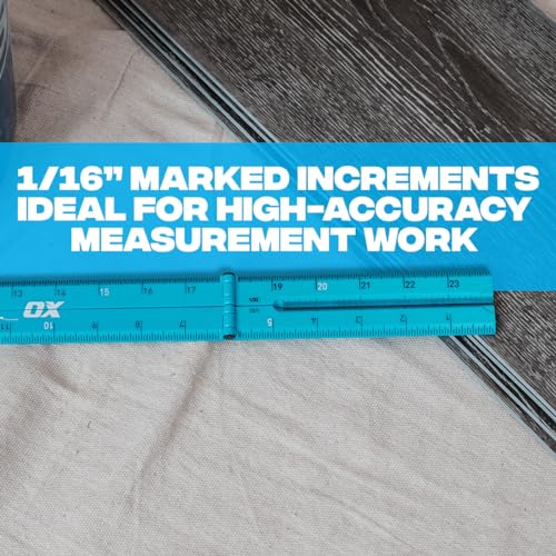 OX Tools Pro 24 Inch Cyan Imperial Tuff Construction Ruler with 3 Quick Measure Sections & Easy Angle Finder - Image 5