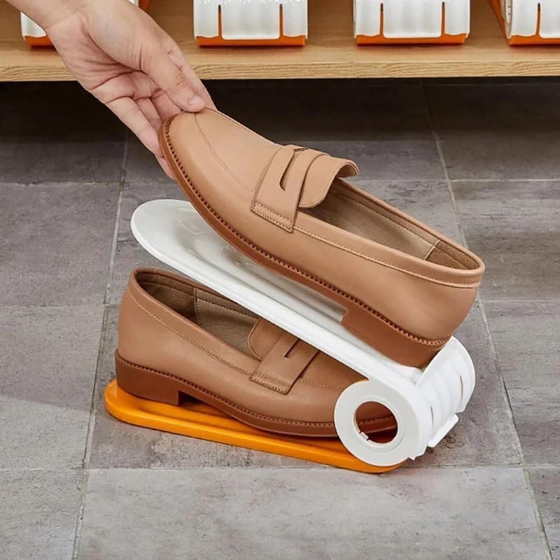 House of Quirk Plastic Shoe Slots Organizer, Adjustable Shoe Rack Stacker Storage Space Saver, Double Deck Shoe Rack Holder For Closet Organization (Orange, Pack Of 6), 26 X 10 Cm