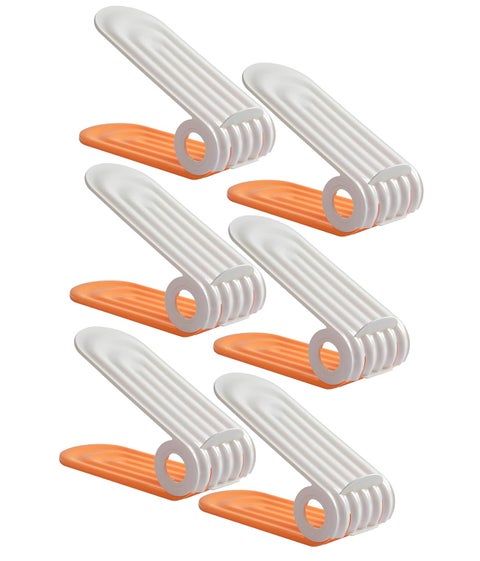 House of Quirk Plastic Shoe Slots Organizer, Adjustable Shoe Rack Stacker Storage Space Saver, Double Deck Shoe Rack Holder For Closet Organization (Orange, Pack Of 6), 26 X 10 Cm