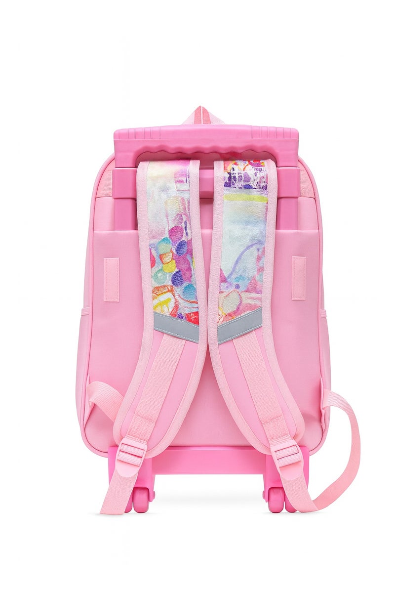 مجموعة شنطة مدرسية فاخرة بعجلات للأطفال – 3 قطع (شنطة بعجلات + حقيبة طعام + مقلمة) – تصميم عصري للبنات والأولاد - Image 2