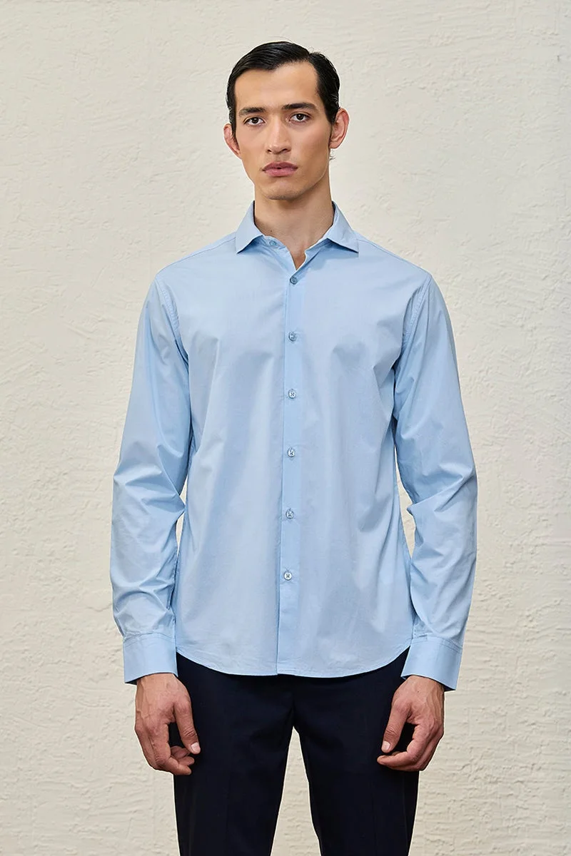 سنيتش Light Blue Solid Long Sleeve Slim Fit Formal Luxe Shirt