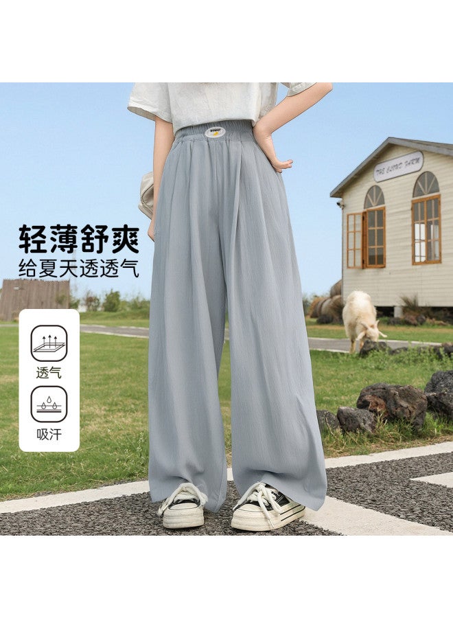 Bumblebee Girls' Summer Pants - Kids' Ice Silk Wide Leg Trousers, Loose Straight Cut With Flowy Drape, Breathable Elastic Waist Comfortable Play Pants For Big Girls - Image 2