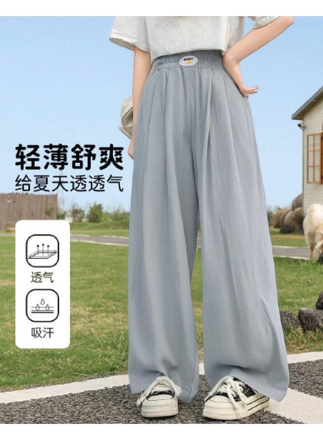 Bumblebee Girls' Summer Pants - Kids' Ice Silk Wide Leg Trousers, Loose Straight Cut With Flowy Drape, Breathable Elastic Waist Comfortable Play Pants For Big Girls - Image 1