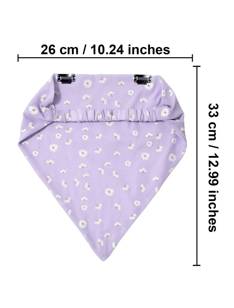 AWAYTR Elastic Hair Scarf Headband - 3 PCS Chiffon Print Floral Hair Scarves with Hair Clips Kerchief Head Bandanas for Women (White/Beige/Purple) - Image 2
